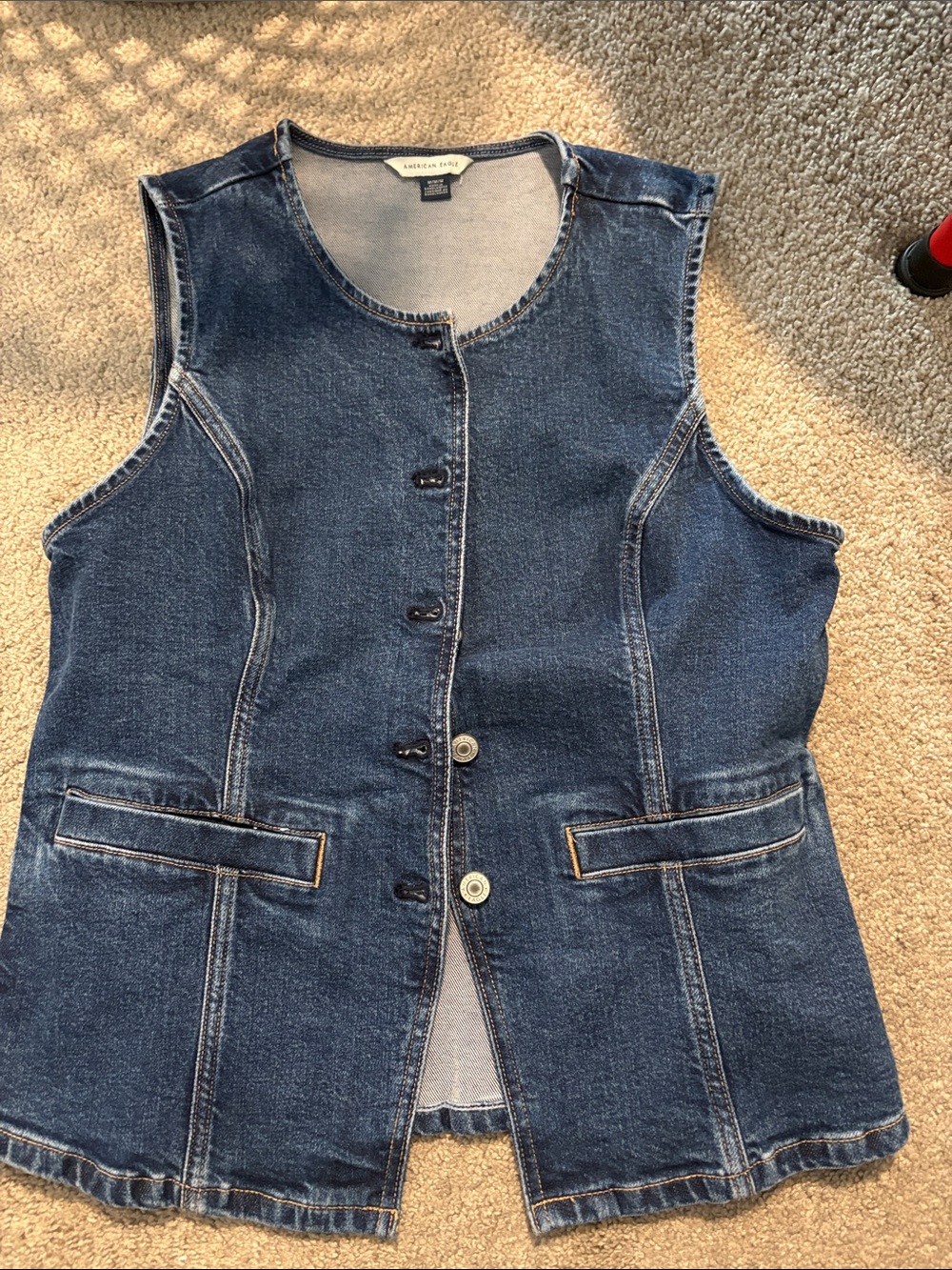 American Eagle Women’s Dark Blue Denim Button Vest